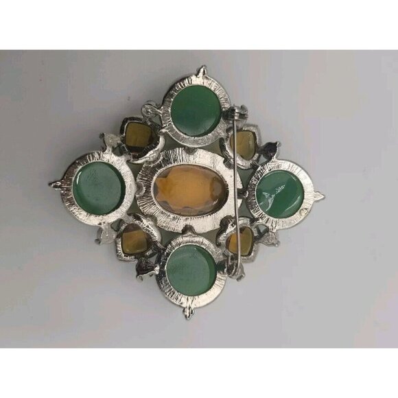 Vintage Green Yellow Blue Heart Acrylic Bold Statement Brooch Retro Large 3 Inch - Picture 6 of 9